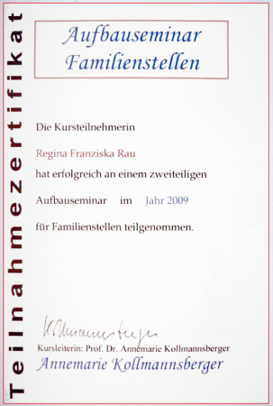 Regina F. Rau - Familienstellen-Zertifikat 2009