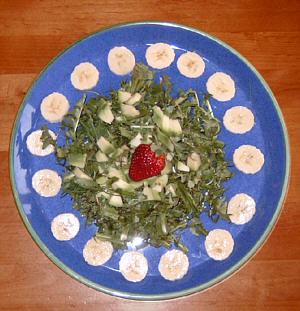 Kräutermahlzeit mit Avocado, Banane und Erdbeere