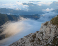 Abstieg - bei faszinierendem Fliessnebel