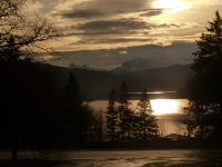 herrliches Winter Abendsonne Panorama am Walchensee